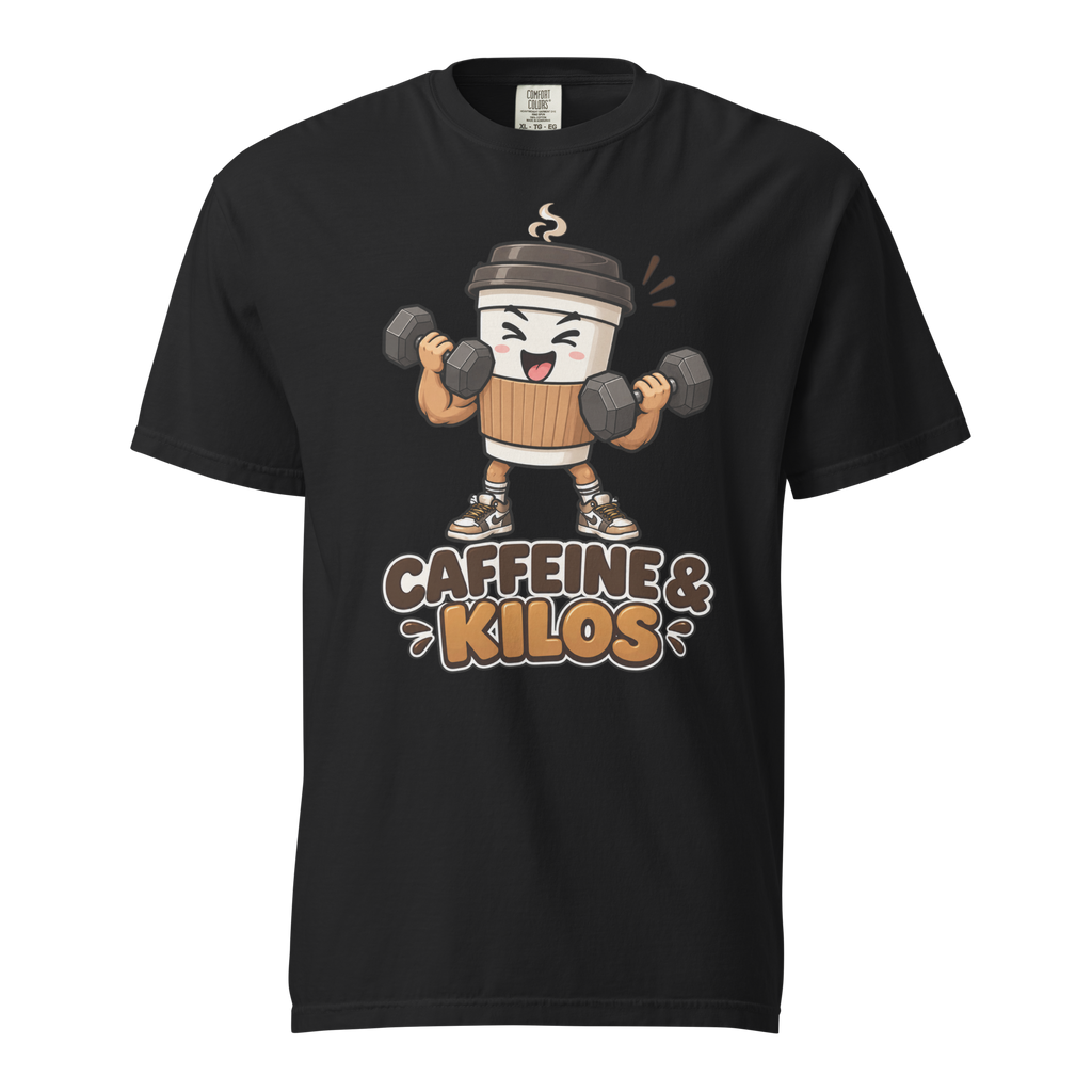 Caffeine & Kilos Heavyweight T-Shirt black front view