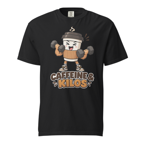 Caffeine & Kilos Heavyweight T-Shirt black front view