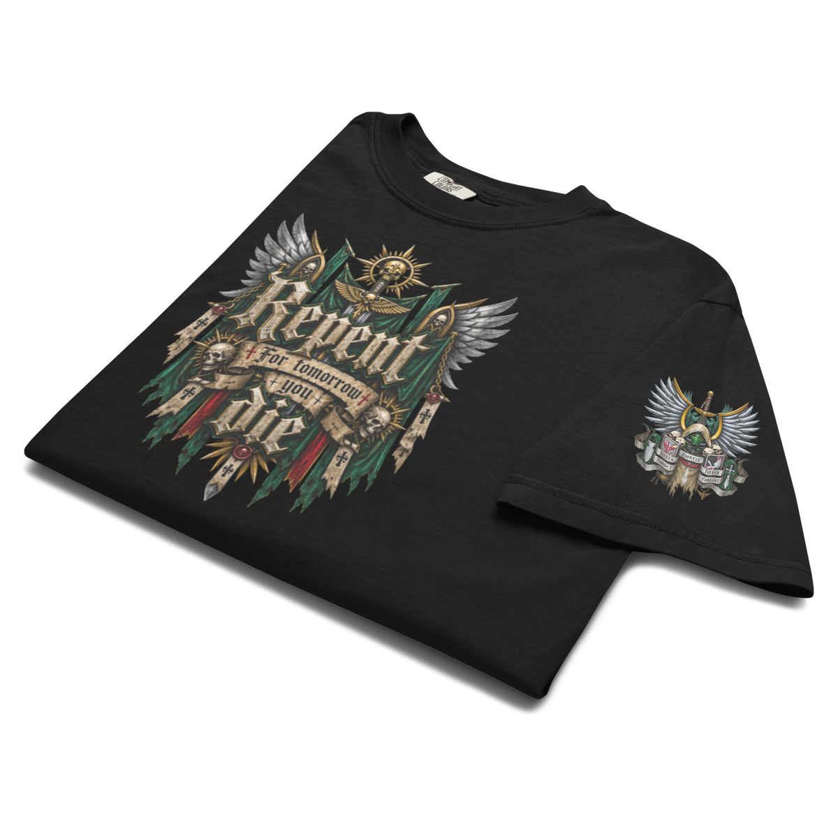 Repent For Tomorrow You Die Heavyweight T-Shirt in Black — front view
