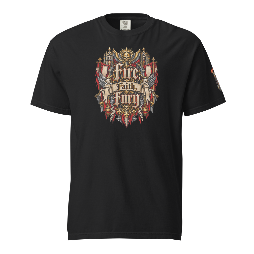 Adeptas Sororitas Heavyweight T-Shirt in Black — front view