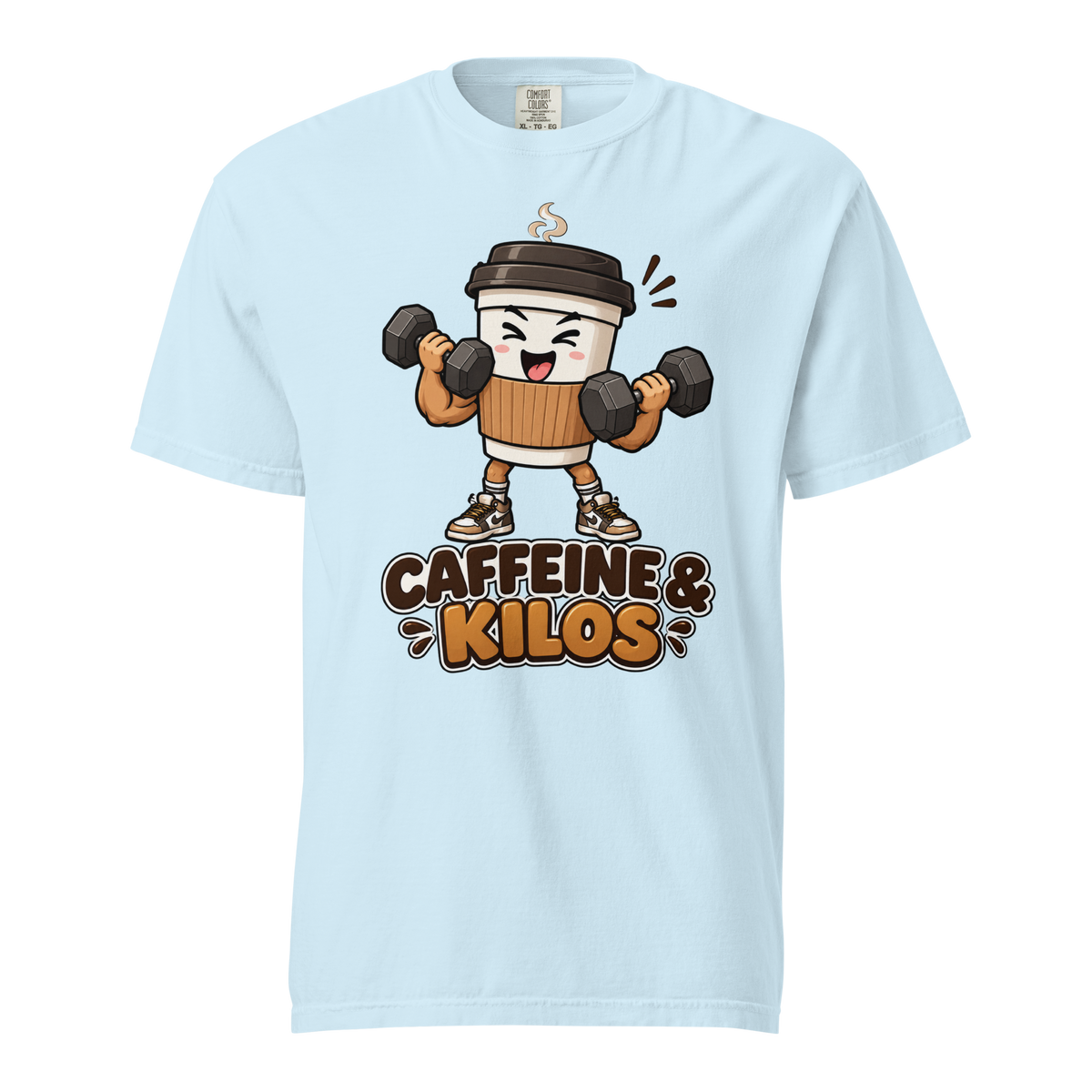 Caffeine & Kilos Heavyweight T-Shirt chambray front view