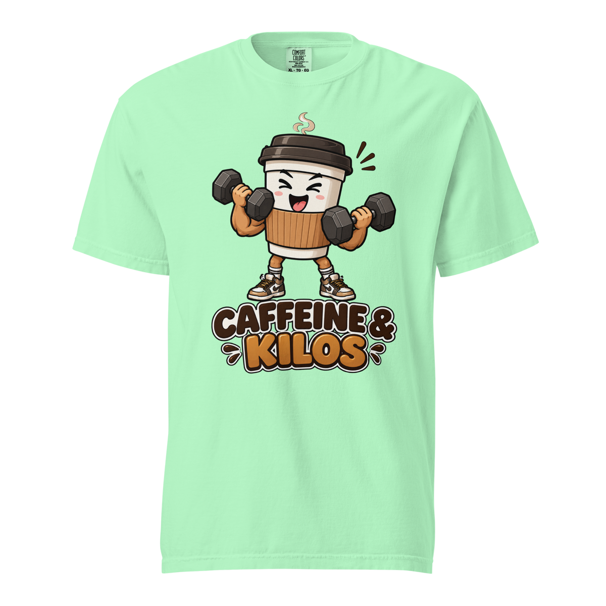 Caffeine & Kilos Heavyweight T-Shirt island reef front view