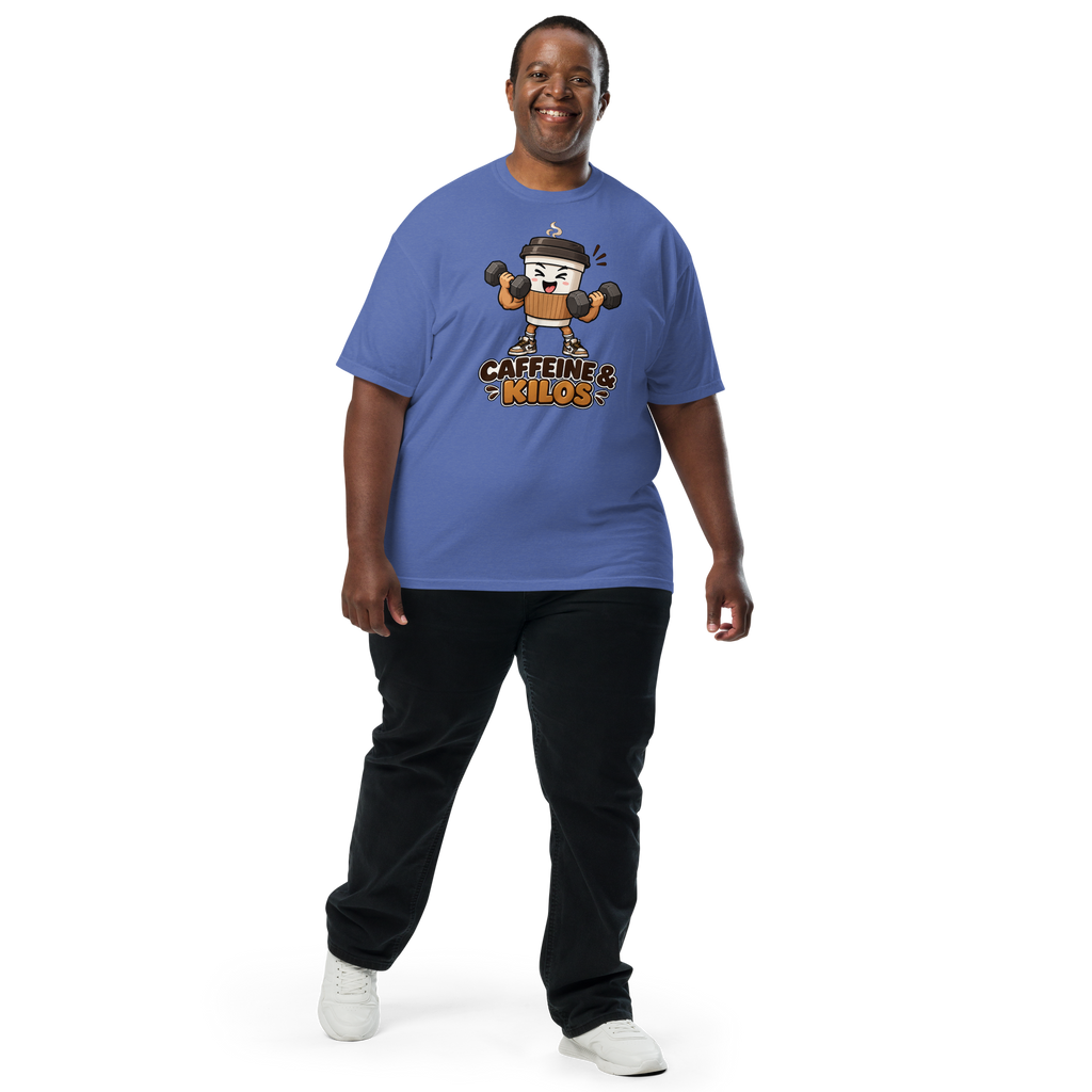 Caffeine & Kilos Heavyweight T-Shirt mystic blue front view