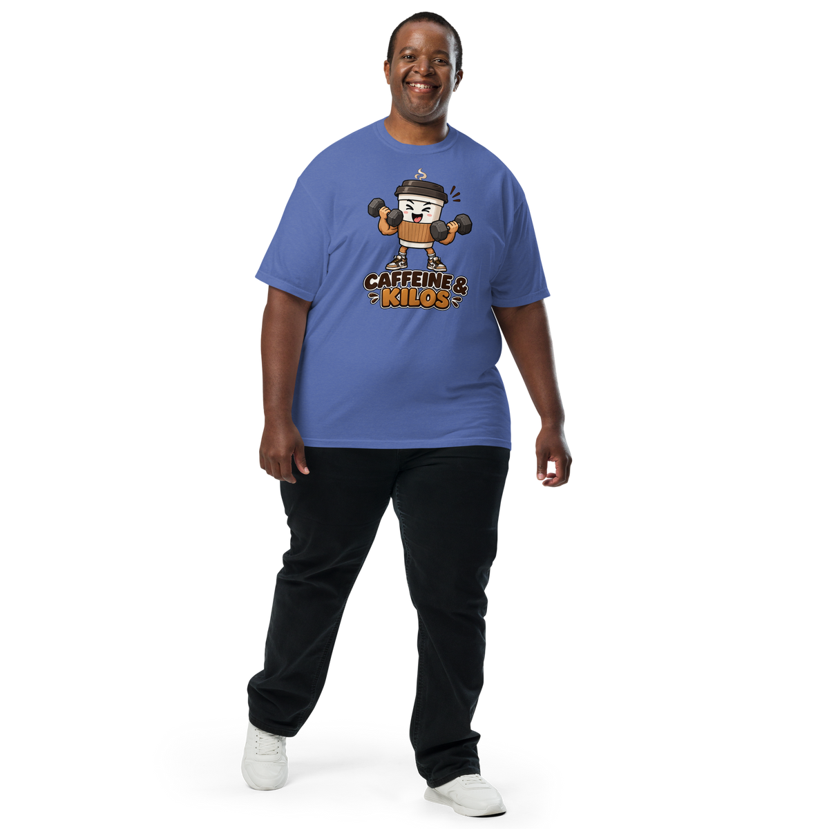 Caffeine & Kilos Heavyweight T-Shirt mystic blue front view