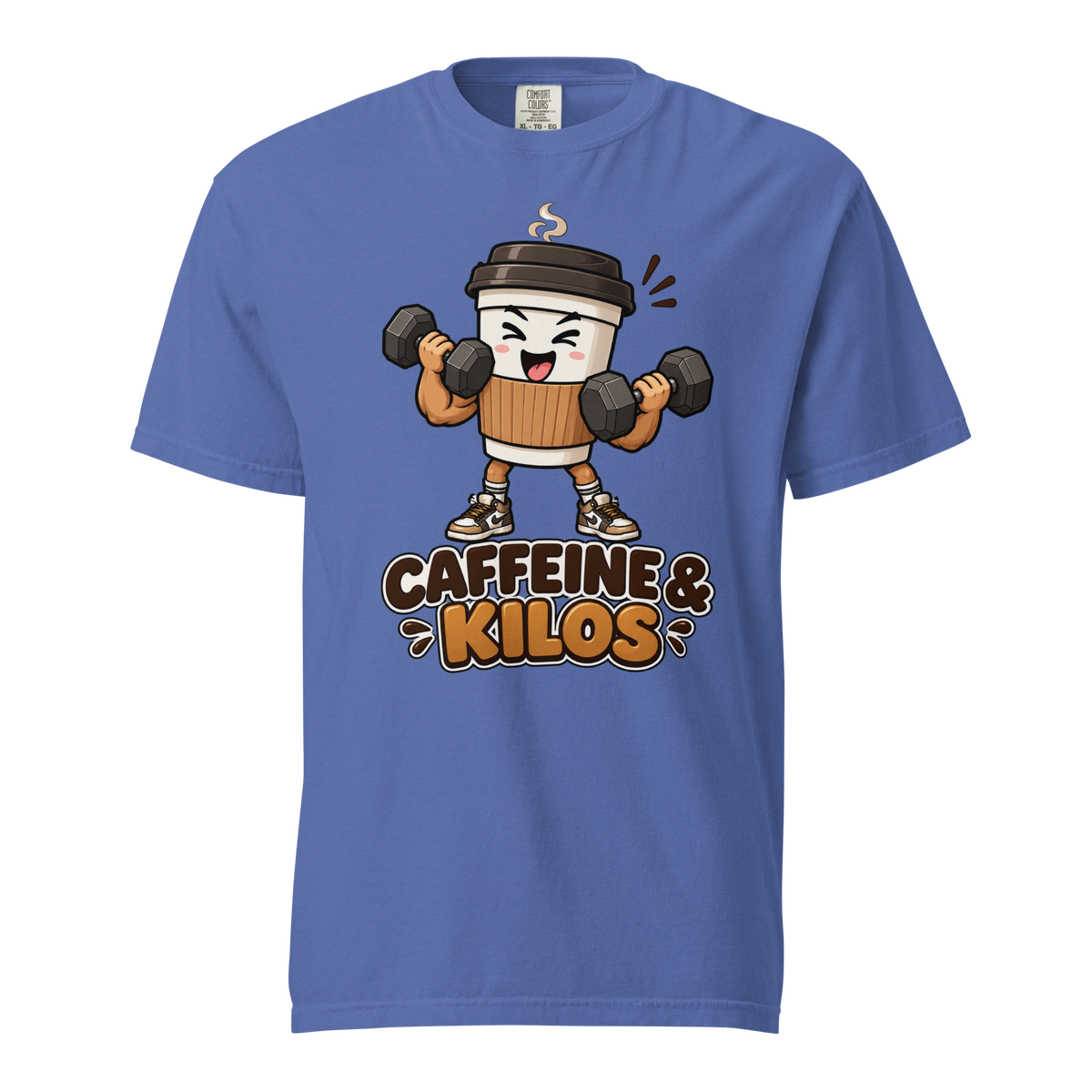 Caffeine & Kilos Heavyweight T-Shirt mystic blue front view
