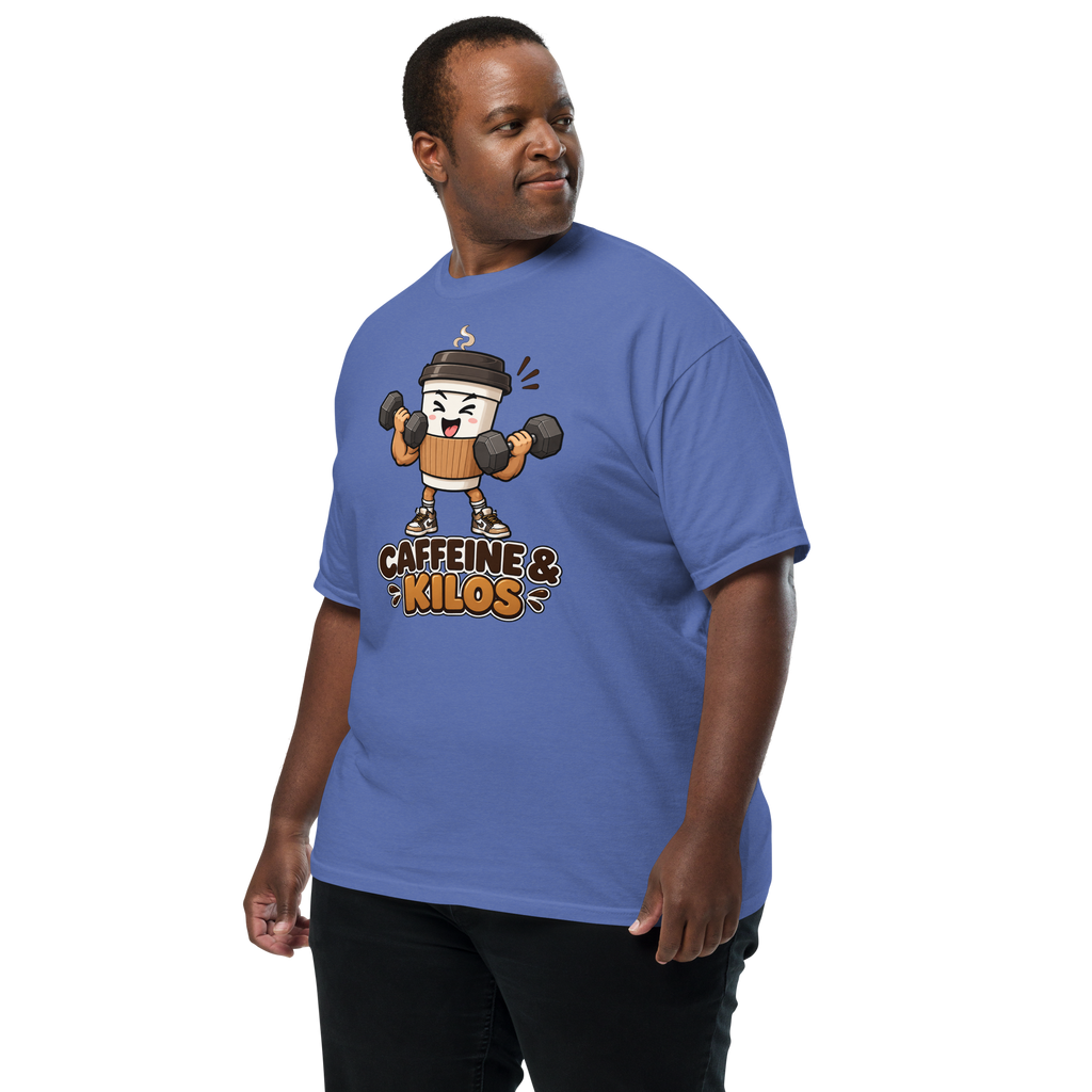 Caffeine & Kilos Heavyweight T-Shirt mystic blue left front view