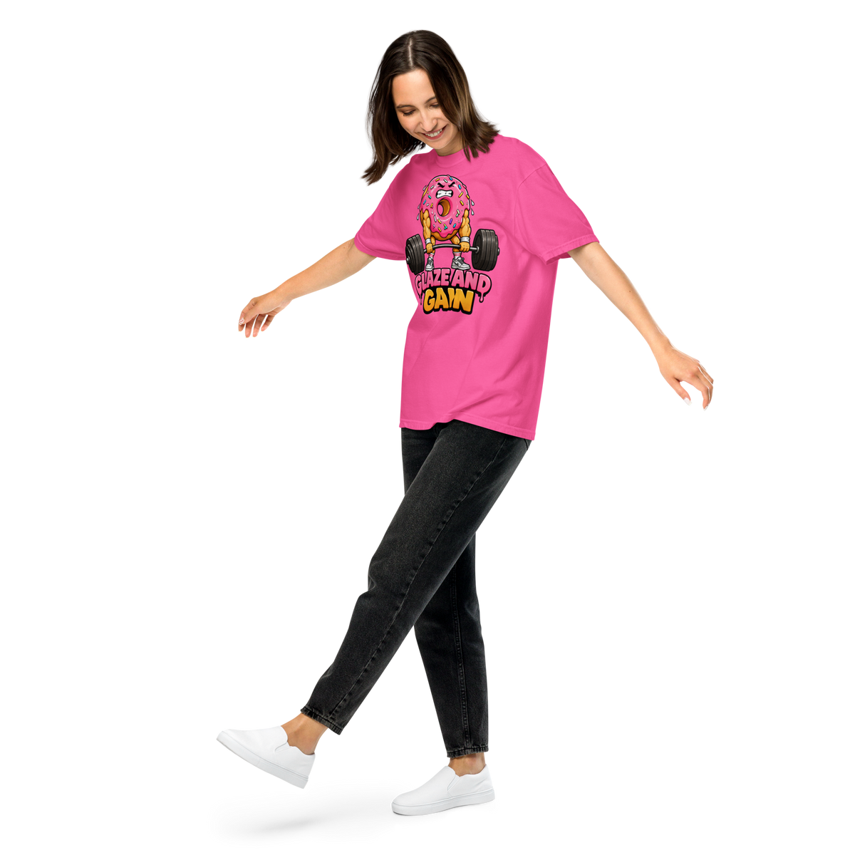 Glaze and Gain Heavyweight T-Shirt neon pink front view