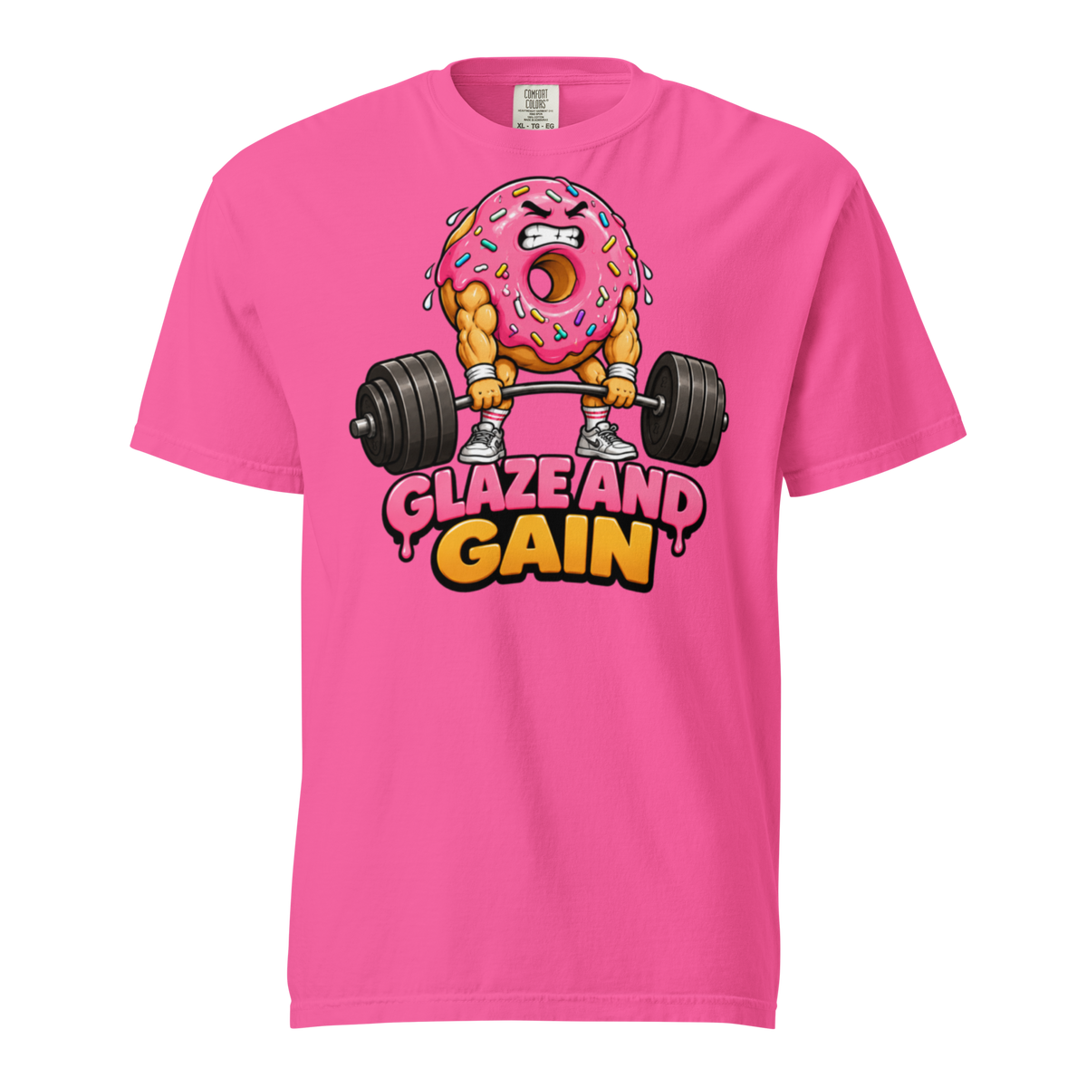 Glaze and Gain Heavyweight T-Shirt neon pink front view
