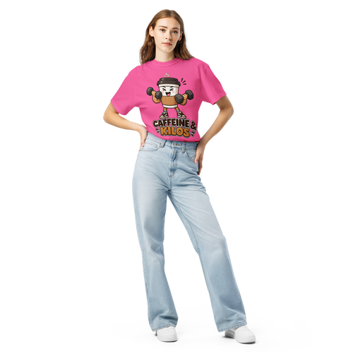 Caffeine & Kilos Heavyweight T-Shirt neon pink front view