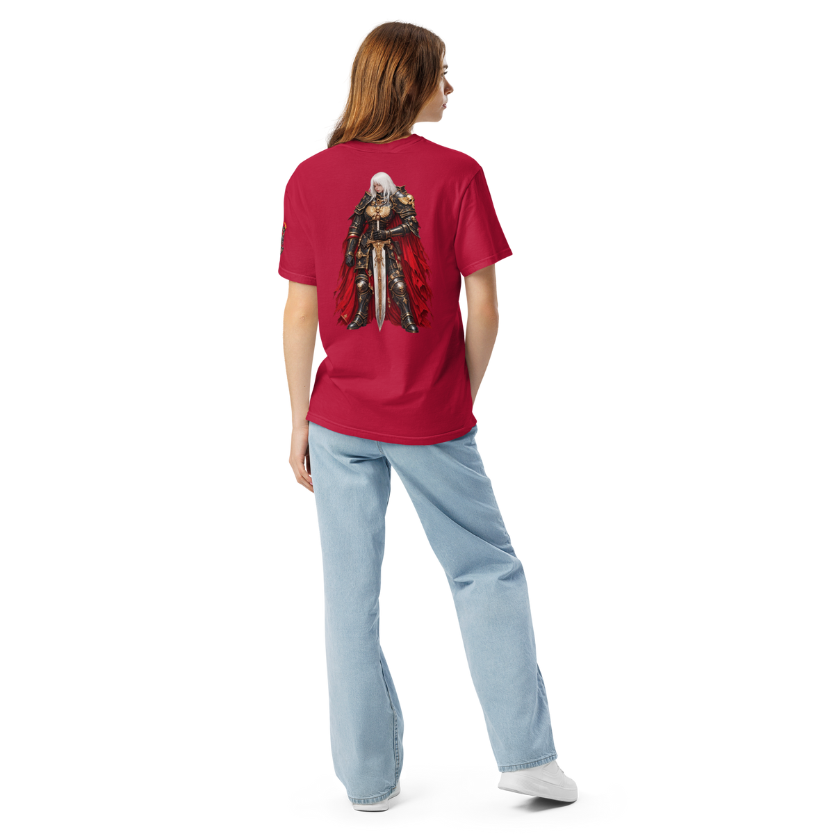 Adeptas Sororitas Heavyweight T-Shirt in Red — back view