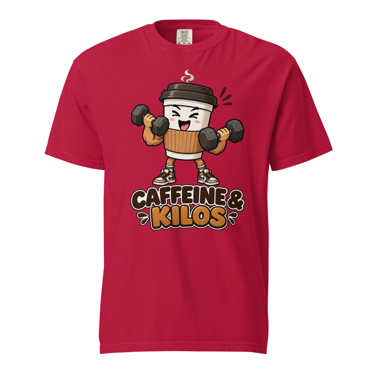 Caffeine & Kilos Heavyweight T-Shirt red front view