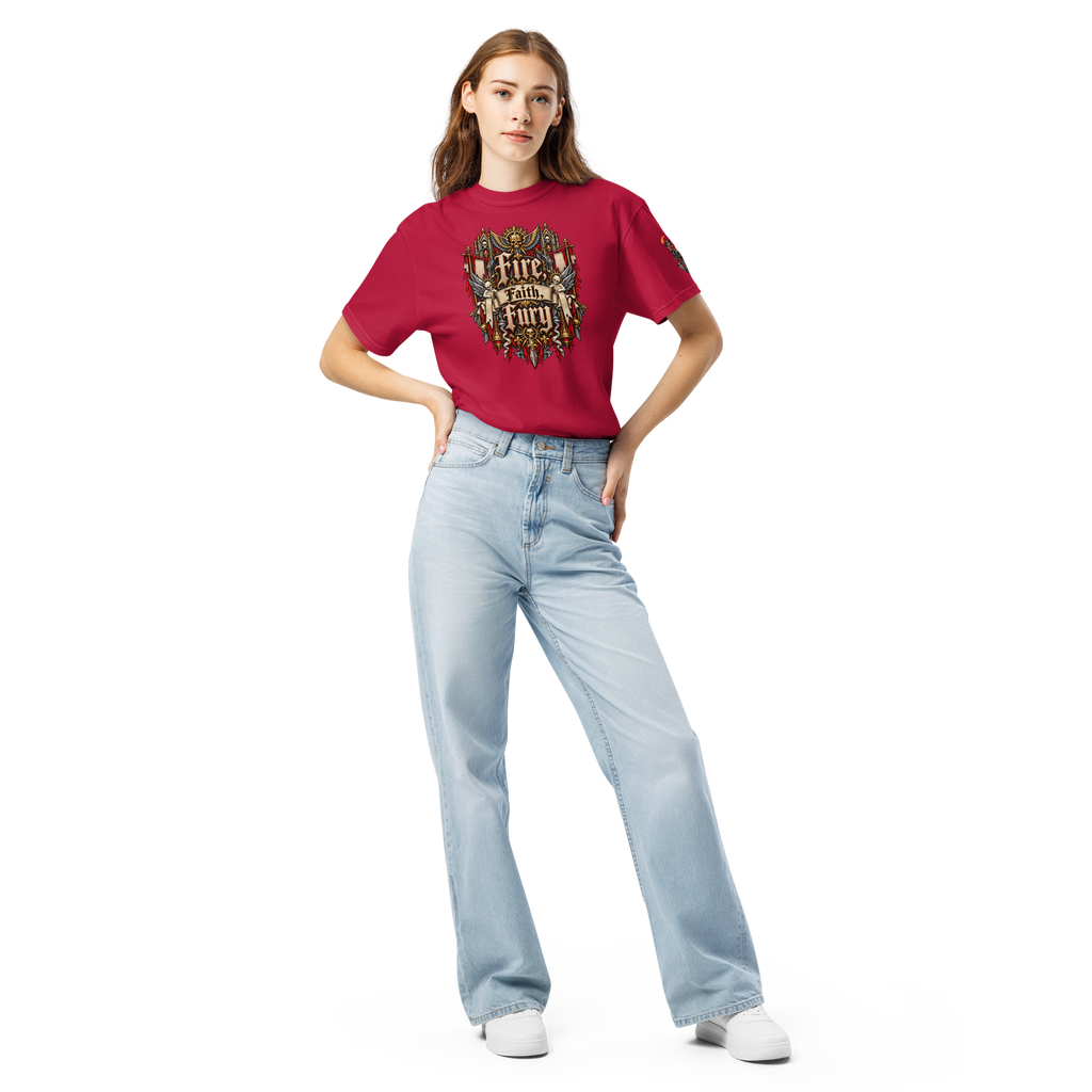 Adeptas Sororitas Heavyweight T-Shirt in Red — front view