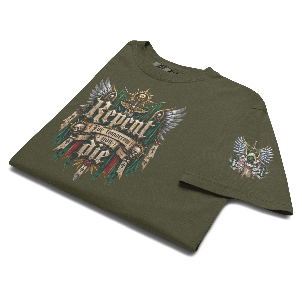 Repent For Tomorrow You Die Heavyweight T-Shirt in Sage — front view