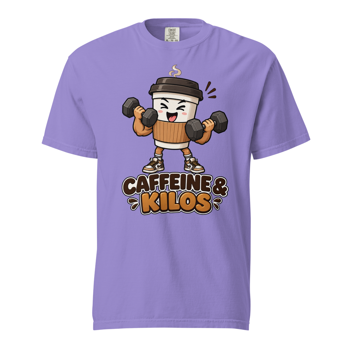 Caffeine & Kilos Heavyweight T-Shirt violet front view