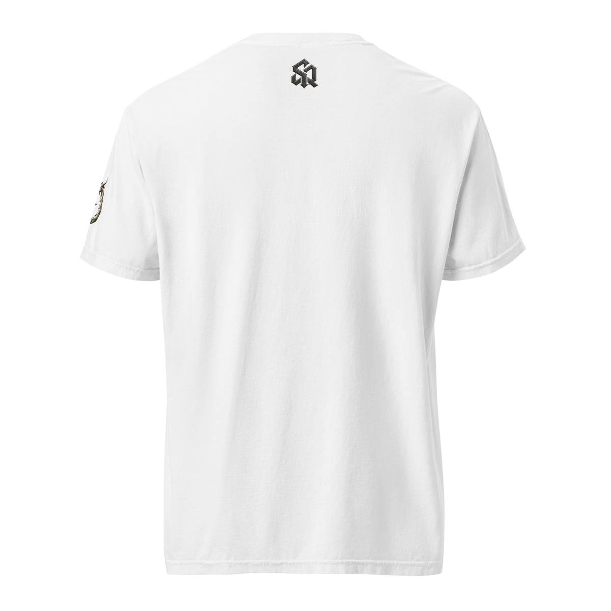 Honor Meets Firepower heavyweight graphic T-shirt in white, back view