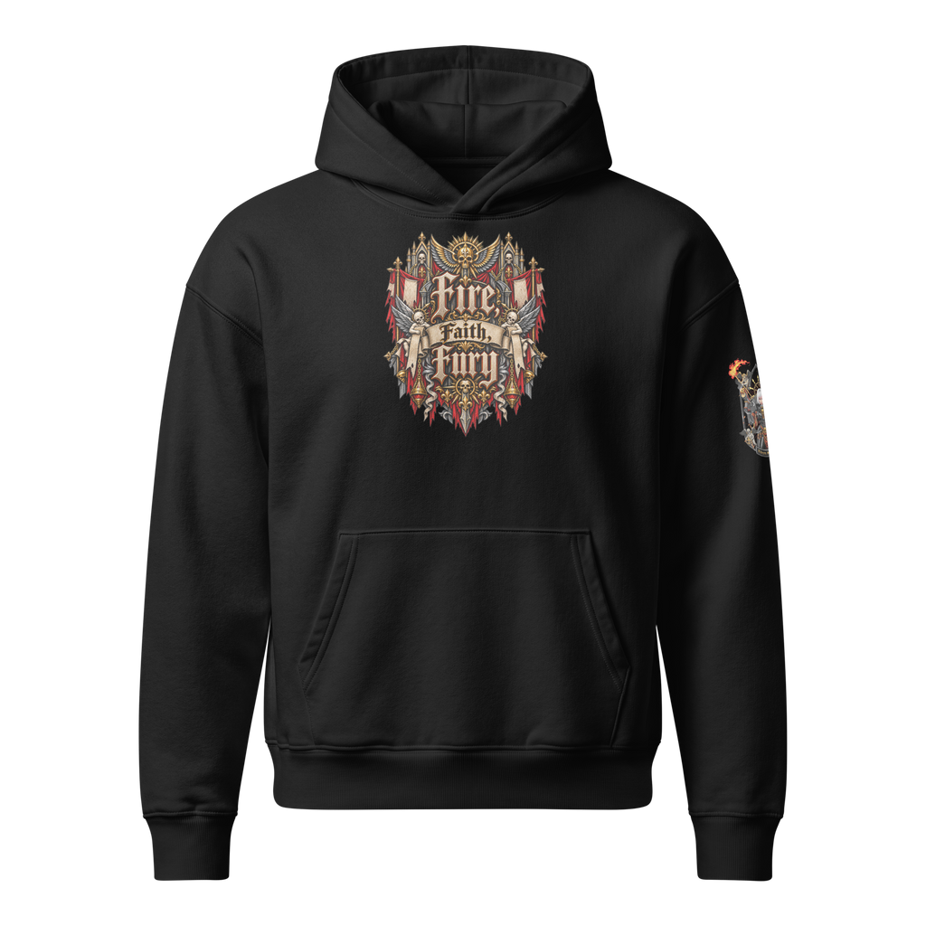 Adeptas Sororitas Relaxed Hoodie in Black — front view