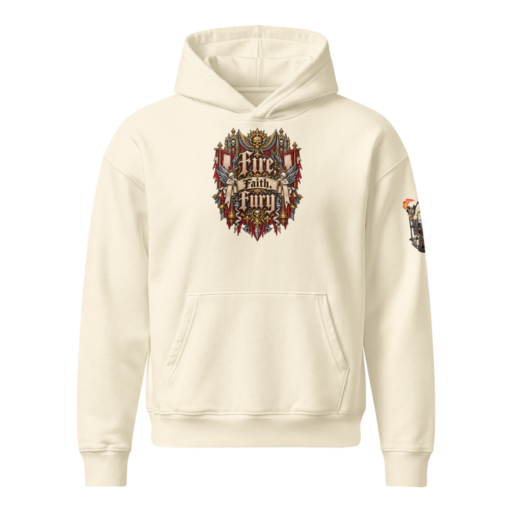 Adeptas Sororitas Relaxed Hoodie in Cream — front view