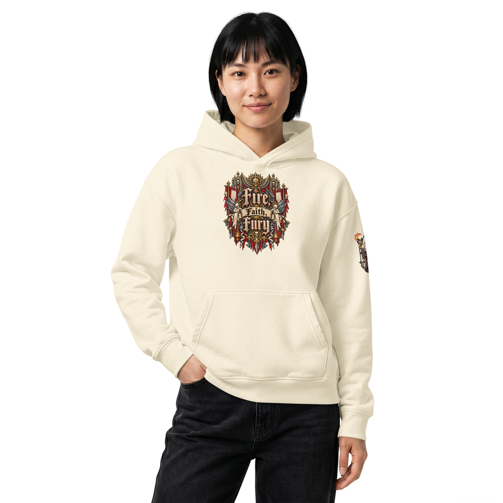 Adeptas Sororitas Relaxed Hoodie in Cream — front view