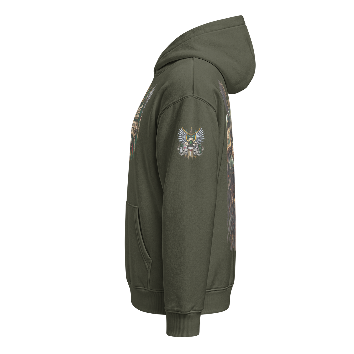Repent For Tomorrow You Die Relaxed Hoodie in Khaki Green — product view